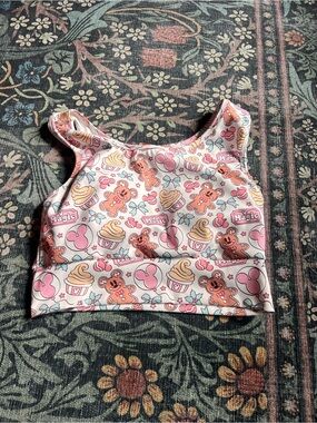 Shop The Magic Box Pink Mickey Gingerbread Print Crop Tank Top size L/XL